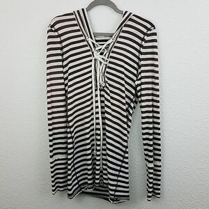 𝅺we the free striped hoodie lace up metal accents Large
